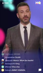 Picture of Jimmy Kimmel guest hosting HQ Trivia.
