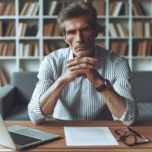 Man at a desk, not caring what you think.